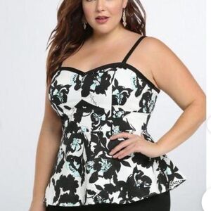 torrid Black & White Floral Peplum Cami with Mint Accents 2X